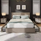 CuisinSmart bedframe van ribfluweel met hoofdbord, gestoffeerd platformbedframe met 4 opbergladen en houten lattenbodem