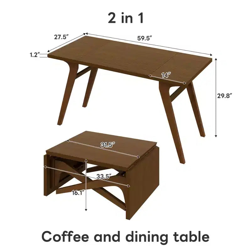 Table basse 2-en-1, table de salle à manger extensible, table à hauteur réglable pour la maison et le bureau, gain de place - ModernLuxe