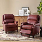 2er-Set moderner Ohrensessel aus Echtleder Elisabete mit Vintage-Nagelkopfverzierung für Wohnzimmer und Schlafzimmer| ART OF LIVING DESIGNS