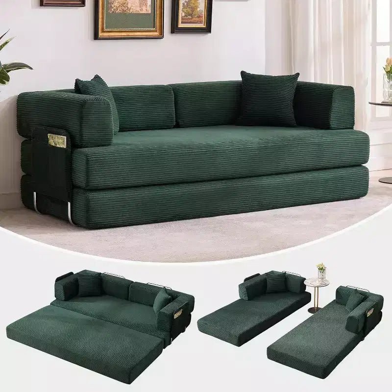 Rozkładana sofa 5 w 1, modułowa sofa do spania z sztruksu o szerokości 78.8 i solidnym stelażu, wielofunkcyjny futon do małych pomieszczeń, salonu i pokoju gościnnego