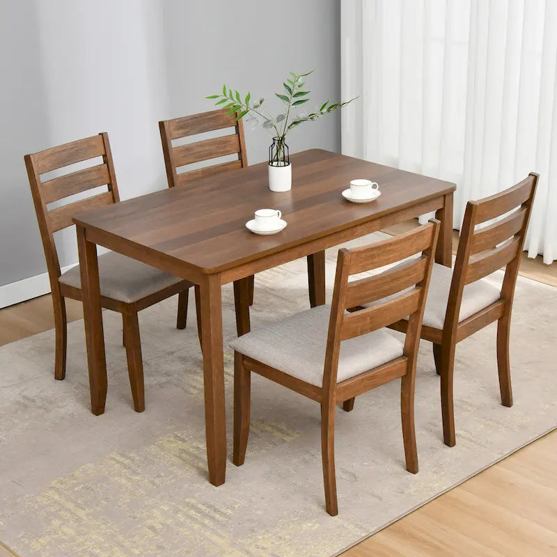 5-delige eethoek van massief hout met tafel van 47L (1 tafel + 4 stoelen met spijlenrugleuning)
