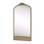 Miroir mural de 37 in. W x 71 in. H avec cadre en bois à arche classique sculptée et partie inférieure en rotin, marron