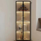 Vitrine d'angle moderne en métal et bois gris avec porte vitrée