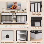 82 Double Dog Crate Furniture, Large Dog Kennel Indoor for 2 Dogs, Heavy Duty Wooden Dog Crate TV Stand with 4 Drawers and Shelves