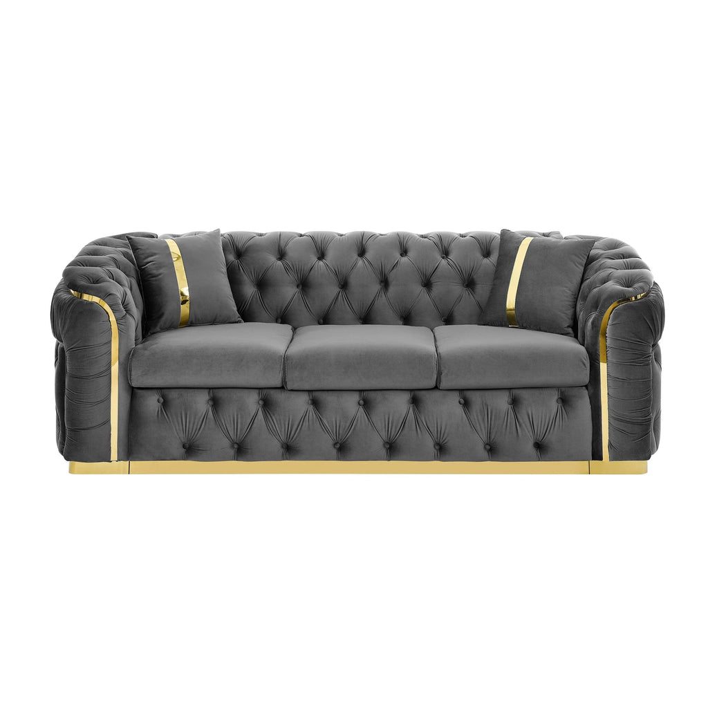 Samtsofa für 3 Personen, 90.6, mit 2 Kissen, hochdichten Polstern und goldenen Akzenten