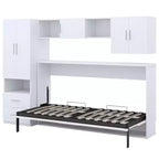 Opklapbedframe voor een eenpersoonsbed, houten kastbed met ingebouwde kledingkast, opberglades en open planken, wit -ModernLuxe