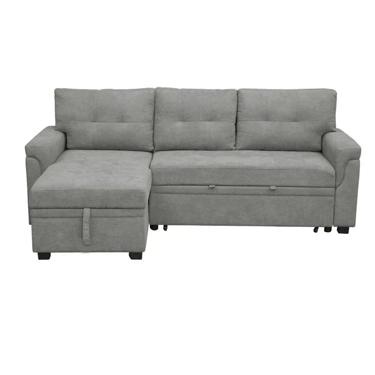 Canapé d’angle convertible et réversible avec lit escamotable, méridienne avec rangement dissimulé et pieds robustes