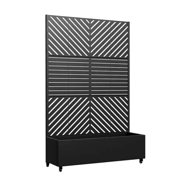 MAYEERTY Pflanzkasten mit Rankgitter, Eisen, Schwarz, Parallel Line 01, Lamellen, klassischer Kombinationsstil, 72x47x16in, 3-teiliges Set