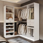Armoire d’angle avec 2 tringles à vêtements, porte-pantalons et rangement à chaussures