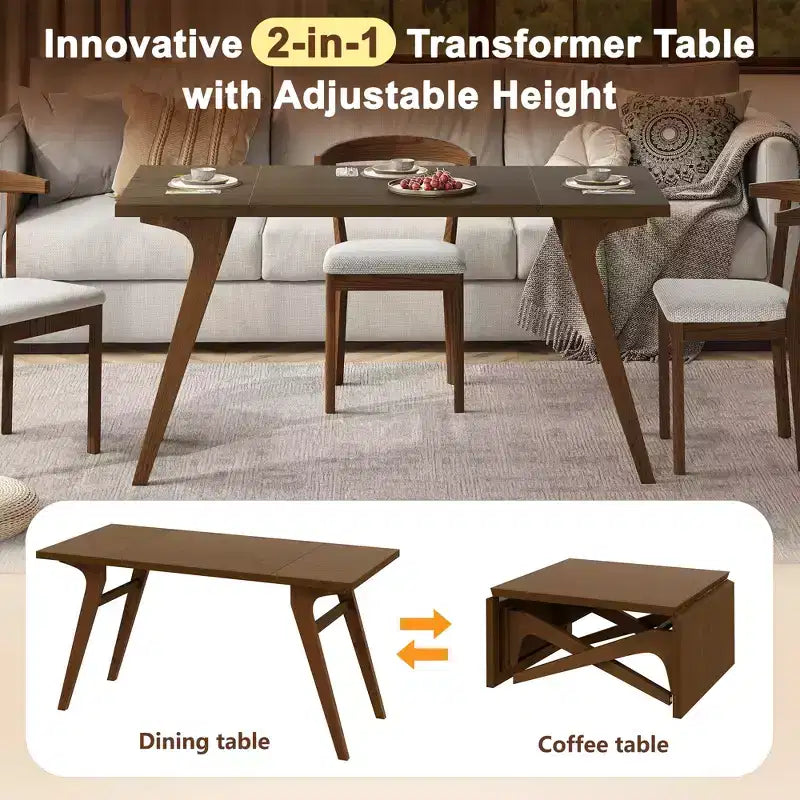 Table basse 2-en-1, table de salle à manger extensible, table à hauteur réglable pour la maison et le bureau, gain de place - ModernLuxe
