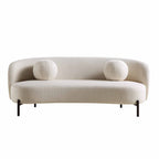Gebogen driezitsbank met bolvormige kussens, beige linnenmix