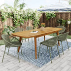 7-teiliges, erweiterbares Garten-Essset mit stapelbaren Stühlen und Tisch aus Akazienholz