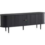 AMERLIFE 70-Zoll-TV-Ständer mit Massivholzbeinen, moderne TV-Konsole im Mid-Century-Stil mit Lamellentür