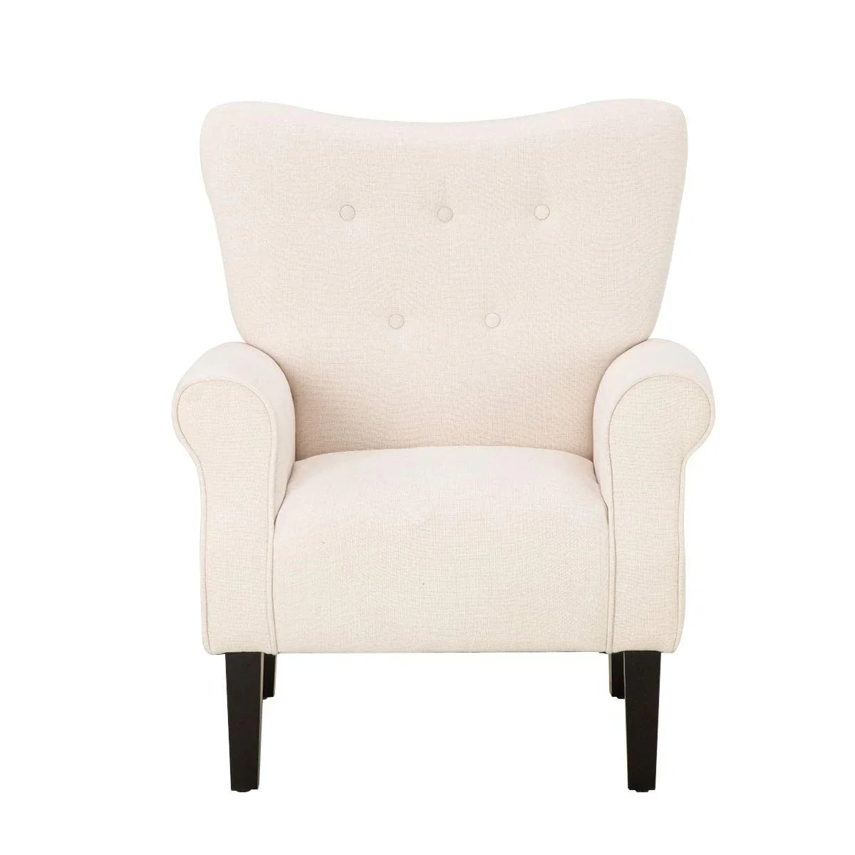 Erommy moderne fauteuil, fauteuil met hoge rugleuning, gestoffeerde eenzitsbank met knopen en houten poten voor de woonkamer