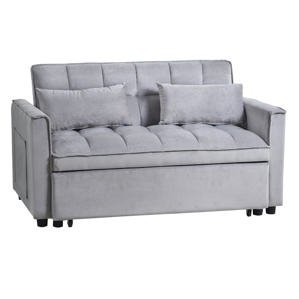 Modernes Ausziehsofa mit Schlaffunktion, 3-in-1-Schlafsofa mit verstellbarer Rückenlehne, Samt-Zweisitzer, Kissen und Seitentaschen