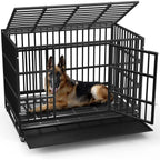 BOSSIN onverwoestbare hondenbench van 48/38 inch voor zwaar gebruik, ontsnappingsbestendige hondenkooi met vergrendelbare wielen