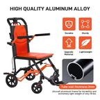 Ultra Lightweight Folding Transport Wheelchair, Supports 220 lbs, 18 lbs Aluminum Frame, 16.2 Seat, Removable Armrests & Footrests,Locking Handbrake