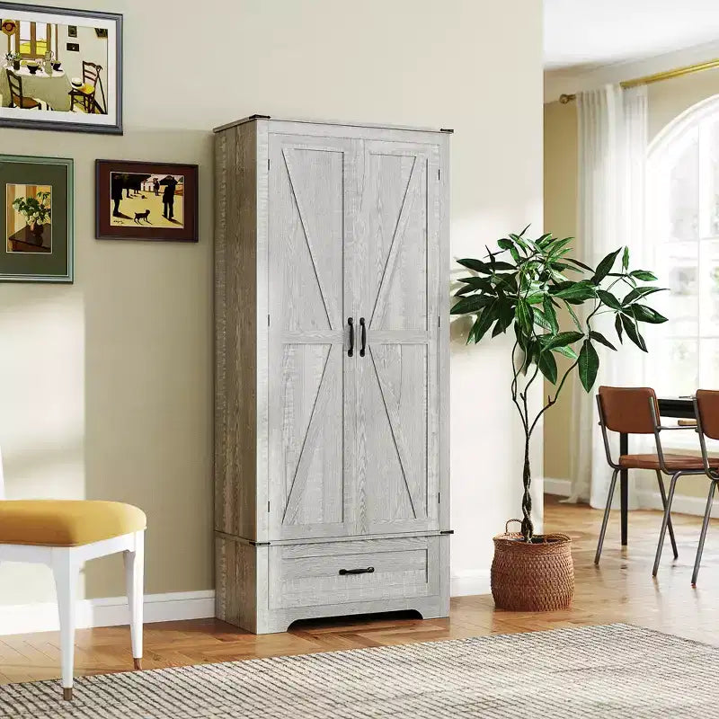Armoire garde-manger de style champêtre HOMCOM 72 avec portes de grange, grand meuble de rangement pour la cuisine avec étagères réglables et tiroir