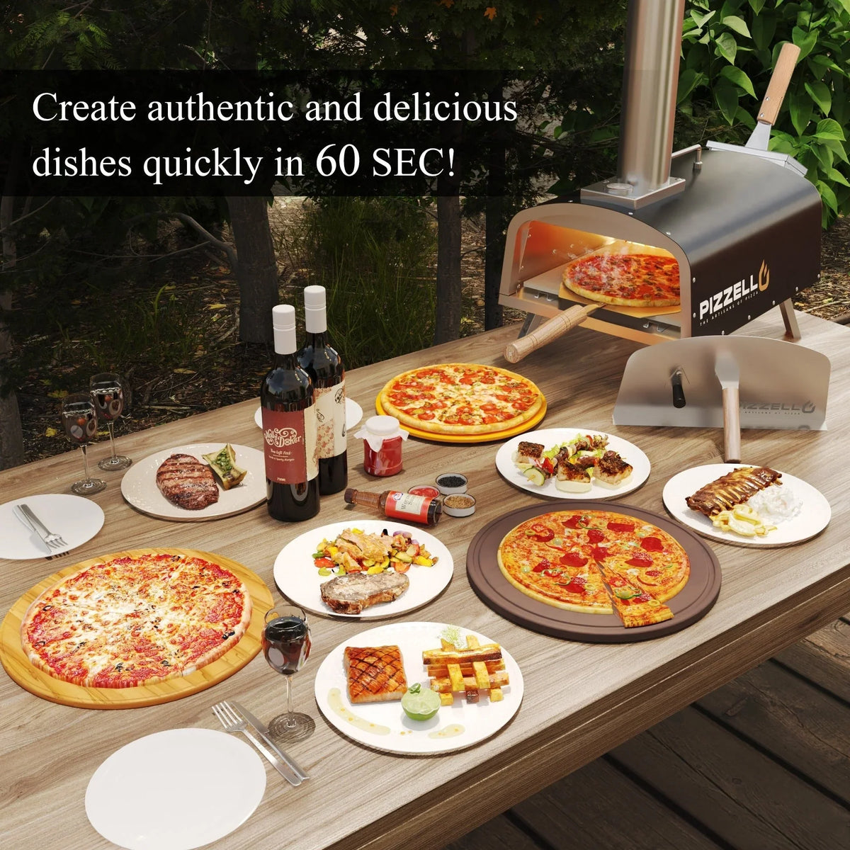 Multibrandstof-pizzaoven voor buiten, voor steenovenpizza, met gasbrander en houtbox - 12 inch