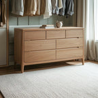 Traditional Natural Oak Wood Double Dresser for Bedroom