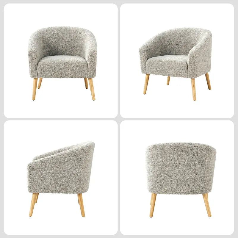 Moderne Sheila-fauteuil van bouclé met een breedte van 30 W en poten van massief hout, set van 2, van HULALA HOME