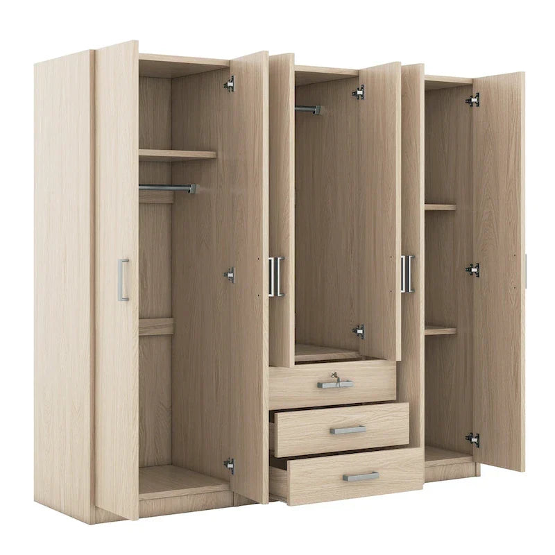 Houten kledingkast met 6 deuren en 3 grote laden voor de slaapkamer