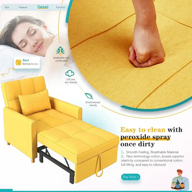 AECOJOY 3-in-1 slaapbankstoel met kussen en verstelbare rugleuning