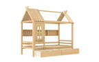 Huisbed met opberglades en raam, frame van massief hout met planken, speels kinderontwerp, lichtwit