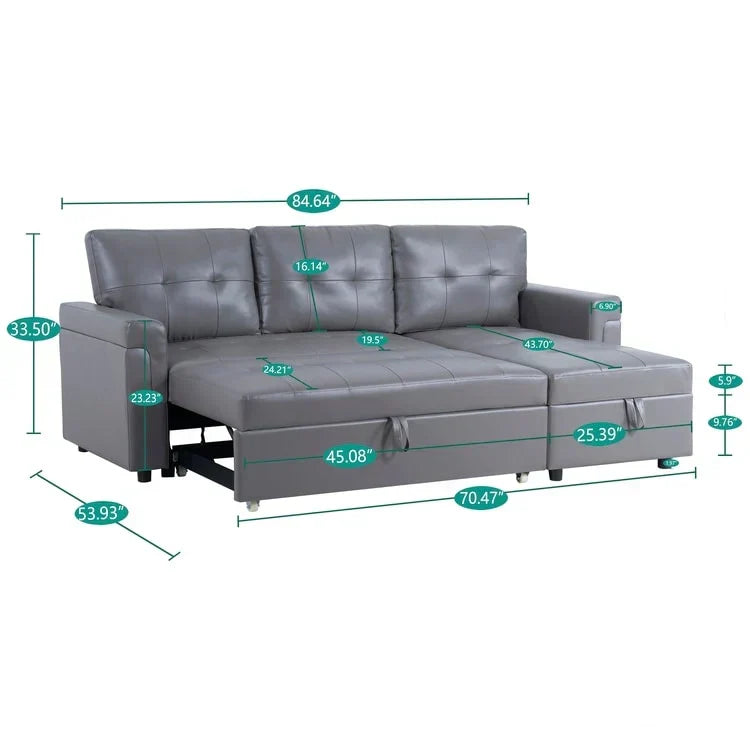 Canapé d’angle convertible et réversible avec lit escamotable, méridienne avec rangement dissimulé et pieds robustes