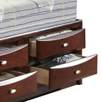 Bed met paneelontwerp, queensize, met boekenkast en lades, bruin