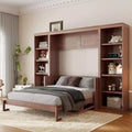Opklapbed voor een tweepersoonsbed/queensize bed, ruimtebesparend wandbed met bureau en boekenkast, donkerbruin - ModernLuxe