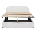 Queen Size Upholstered Bed with Lift-Up Storage - White