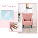Erommy moderne fauteuil, fauteuil met hoge rugleuning, gestoffeerde eenzitsbank met knopen en houten poten voor de woonkamer