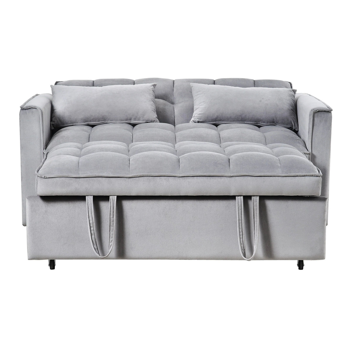 Modernes Ausziehsofa mit Schlaffunktion, 3-in-1-Schlafsofa mit verstellbarer Rückenlehne, Samt-Zweisitzer, Kissen und Seitentaschen