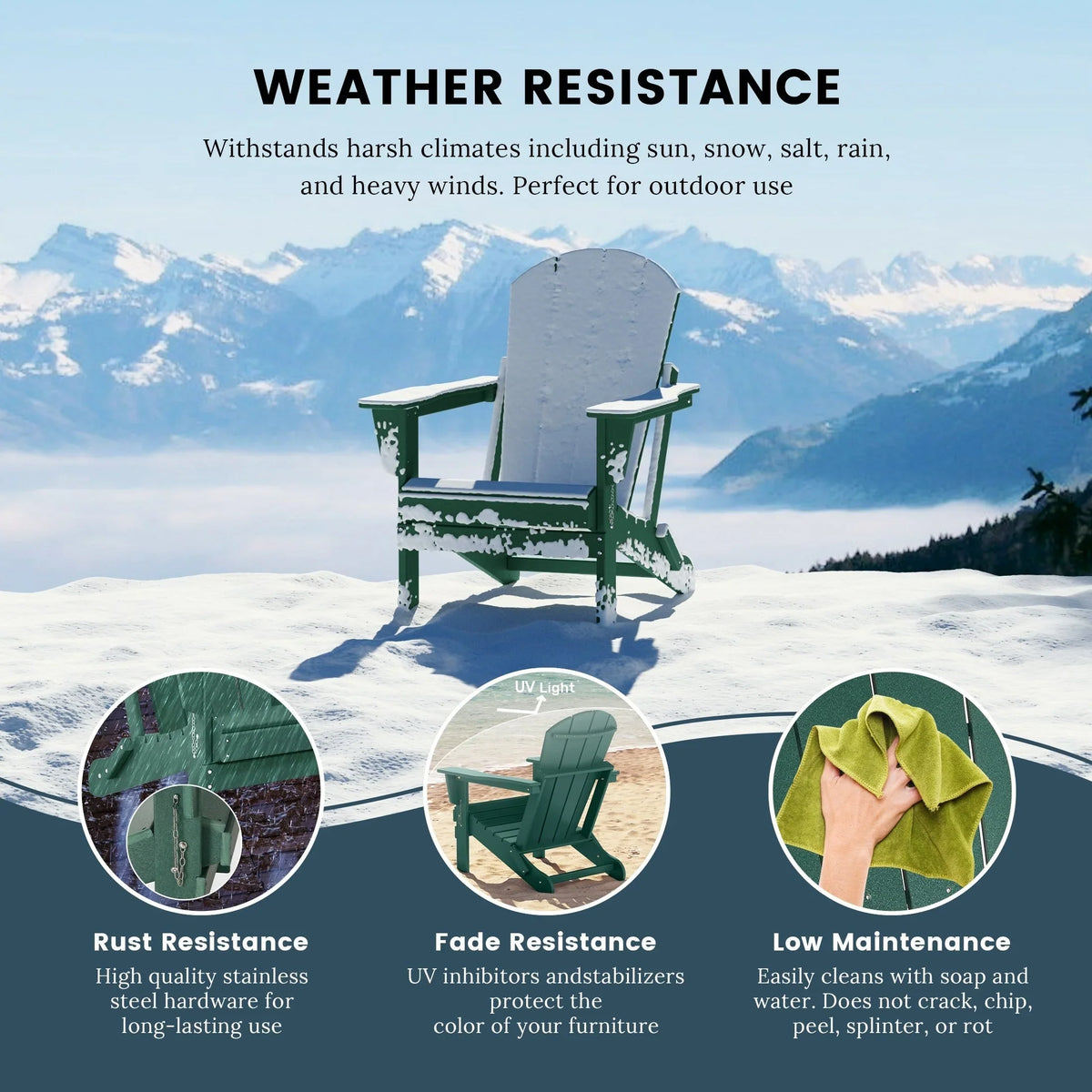 Polytrends Laguna, kleurvaste, weerbestendige, inklapbare Adirondackstoel voor buiten op het terras