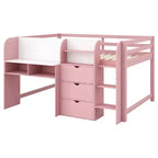 Pink/White Low Loft Bed with Desk, Storage & Whiteboard ?C Twin, 1-Person