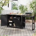 Buitenkeukeneiland van 78.3 inch met roestvrijstalen werkblad, opvouwbaar BBQ-station en opbergkasten, zwart