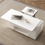 Klappbarer Couchtisch mit Hubplatte, 4 Hockern und Stauraum