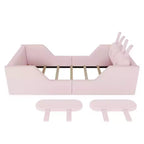 Lit plateforme simple Whisen, cadre de lit rembourré pour enfant au ras du sol avec coussin lapin et barrières latérales amovibles