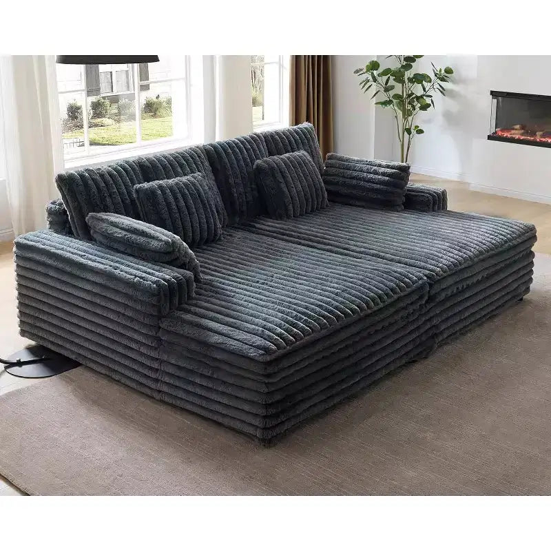 AMERLIFE dubbele chaise longue voor twee personen, comfortabele bank met diepe zitting, lendekussens en brede armleuningen, eenvoudig te monteren, imitatiebont