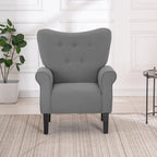 Erommy moderne fauteuil, fauteuil met hoge rugleuning, gestoffeerde eenzitsbank met knopen en houten poten voor de woonkamer
