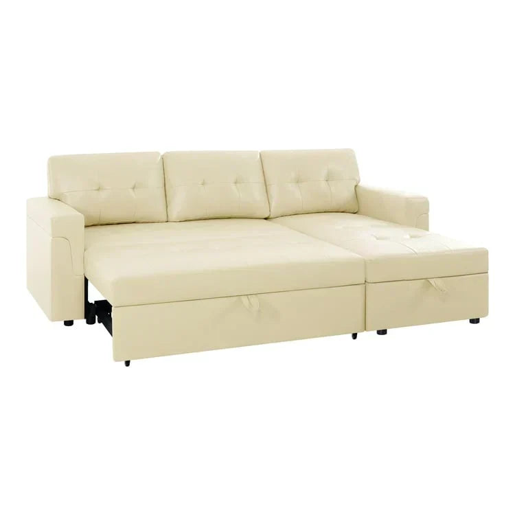 Canapé d’angle convertible et réversible avec lit escamotable, méridienne avec rangement dissimulé et pieds robustes