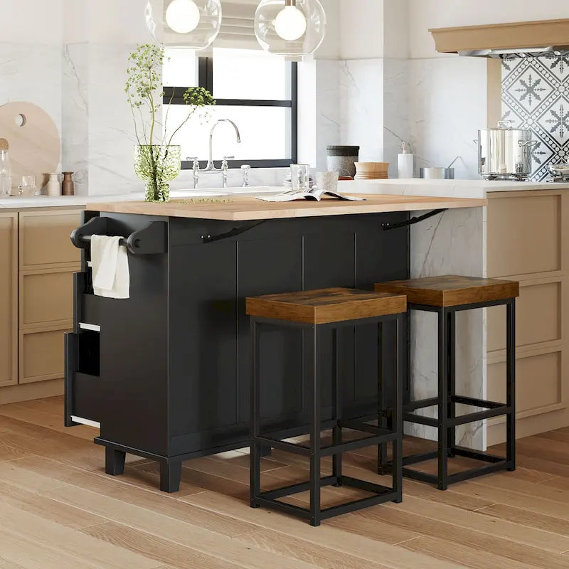 TOPMAX keukeneilandset met uitklapbaar blad en 2 zitplaatsen, eettafelset met verstelbare plank, laden en handdoekrek