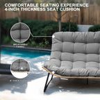 Dubbele papasan-loveseat met kussen, weerbestendig PE-rotan en metalen frame voor binnen en buiten