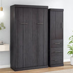Grijs opklapbaar wandbed met kledingkast en 3 laden, tweepersoonsbed/eenpersoonsbed, voor 1 persoon