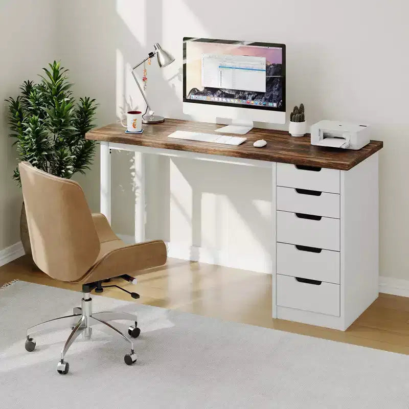 Computerschreibtisch mit 5 Schubladen, 47 Zoll, moderner, rustikaler und beidseitig montierbarer Schreib- und Arbeitstisch, Homeoffice-Arbeitsplatz für kleine Räume