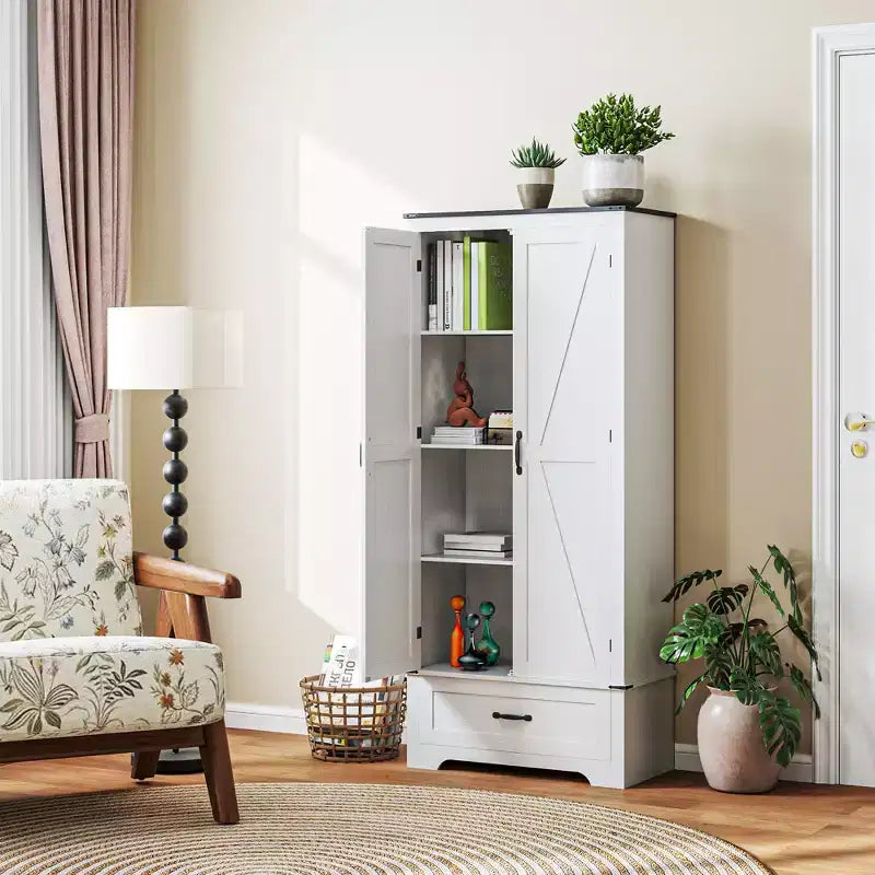 Armoire garde-manger de style champêtre HOMCOM 72 avec portes de grange, grand meuble de rangement pour la cuisine avec étagères réglables et tiroir