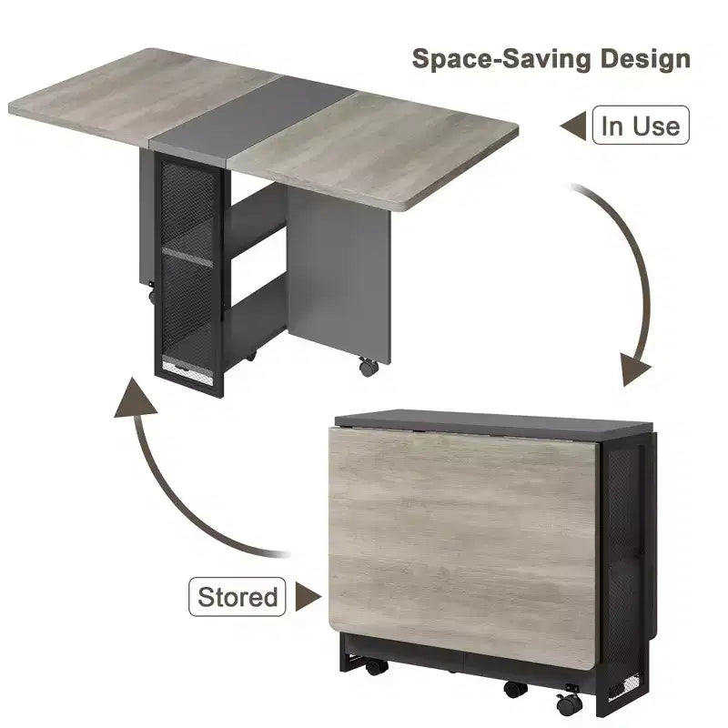 Table de salle à manger pliante pour cuisine, gain de place, extensible à abattants avec 6 roulettes, pour petit espace