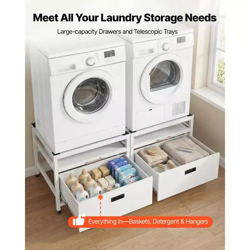 Socle pour lave-linge VEVOR, hauteur de 22.6 in, socle pour lave-linge et sèche-linge de 29x29 in avec plateau coulissant et espace de rangement, capacité de charge de 800 lbs, antidérapant, blanc