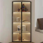 Vitrine d'angle moderne en métal et bois gris avec porte vitrée